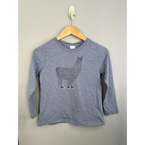 HANNA ANDERSSON boys sz 130 8 light blue lama in sneakers long sleeve tee EUC